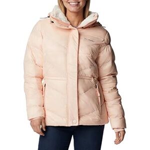 Columbia Women's peak to Park II insulated Hooded Puffer Coat in Peach Blossom